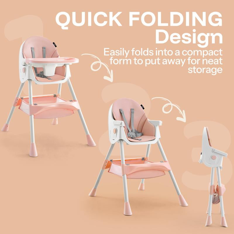 HARPPA 6-In-1 Convertible Baby High Chair, Foldable Highchair with Removable Tray, Baby Feeding Chair with Harness & Storage Basket, Christmas Toddler Gift, Baby Items