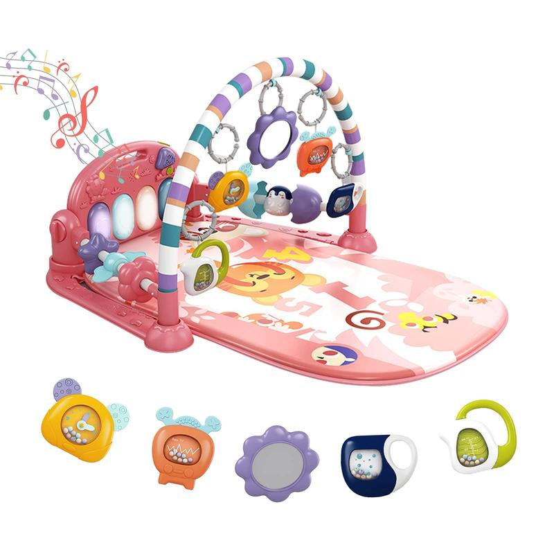 Baby Play Mat Baby Gym,Funny Play Piano Tummy Time Baby Activity Mat with 5 Infant Sensory Baby Toys, Music and Lights Boy & Girl Gifts for Newborn Baby (Pink)