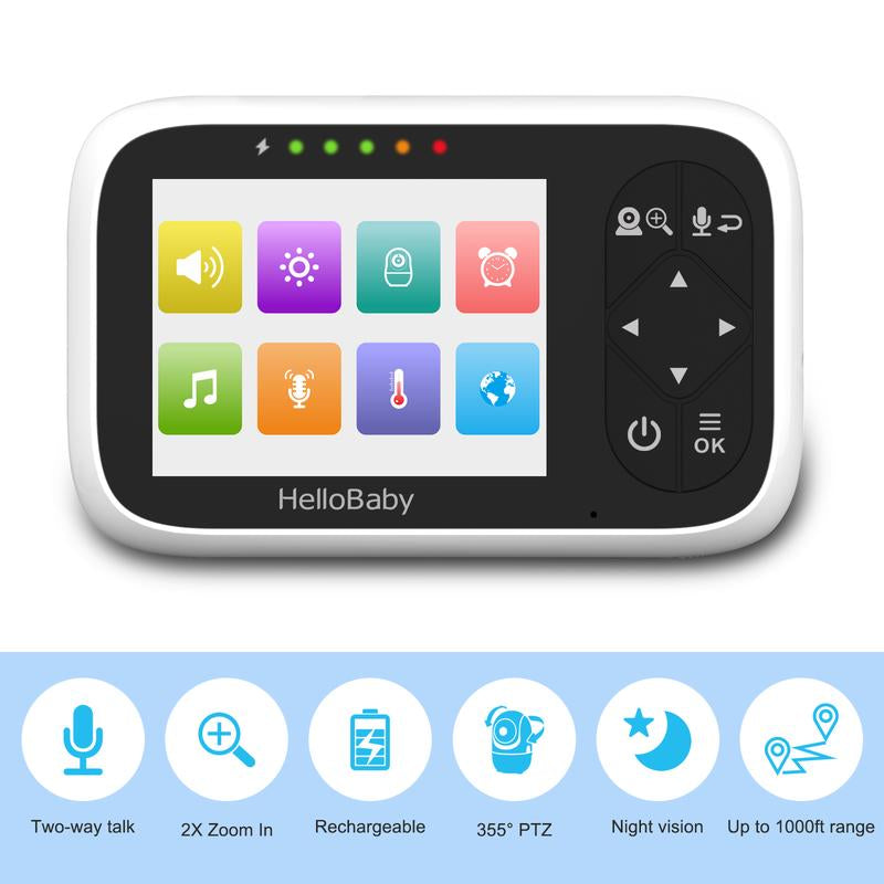 Hellobaby Baby Monitor HB6336 - 3.2" Color Display, Pan & Zoom, Night Vision, 1000Ft Range, Wall Mount, No Wifi Secure Camera for Baby'S Room
