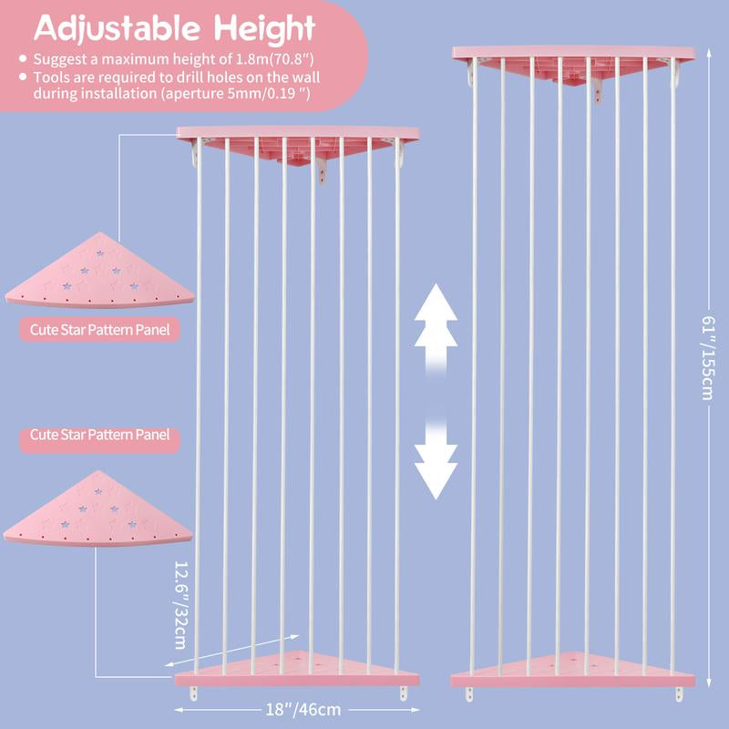 【2025 New Design】Stuffed Animals Storage with LED Light Corner Toy Storage Organizer Wood Stuffed Animals Hammock Length Adjustable Stuffed Animals Holder for Nursery Kids Playroom Bedroom, Rainbow