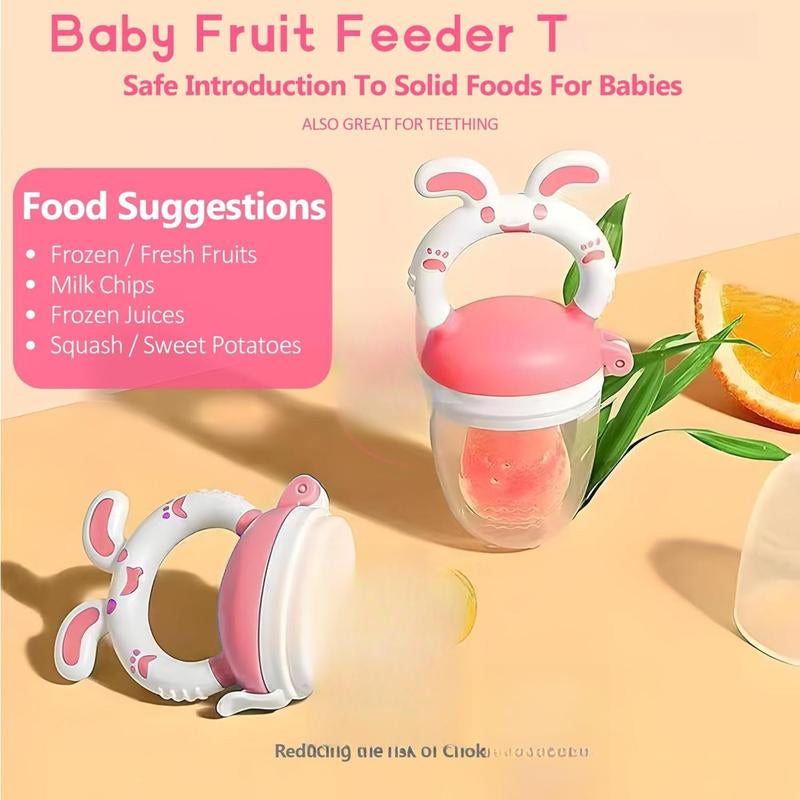WAJIAYON Baby Fruit Feeder Pacifier - 6 Pack | 2 Baby Fruit Food Feeder Pacifier & 2 Baby Food Dispensing Spoon | Fresh Fruit Teethers for Babies | Silicone Feeder Baby,Mesh Baby Feeder (Pink-Rabbit)