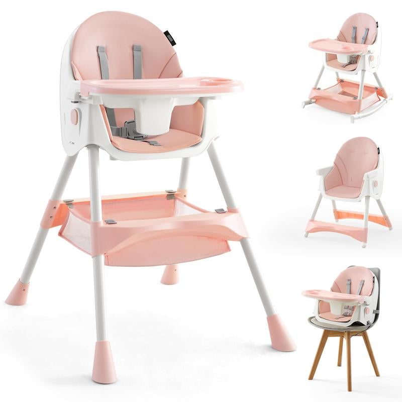 HARPPA 6-In-1 Convertible Baby High Chair, Foldable Highchair with Removable Tray, Baby Feeding Chair with Harness & Storage Basket, Christmas Toddler Gift, Baby Items
