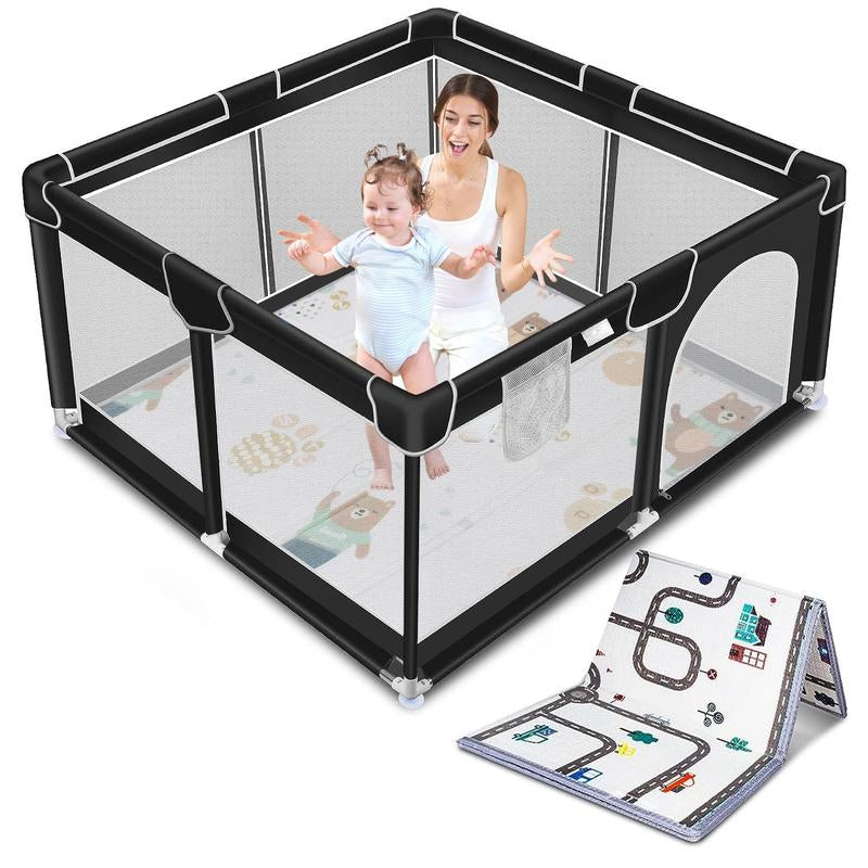 Baby Playpen with Mat, Indoor & Outdoor Playard Kids Activity Center with Gate, Sturdy & Safety Baby Fence