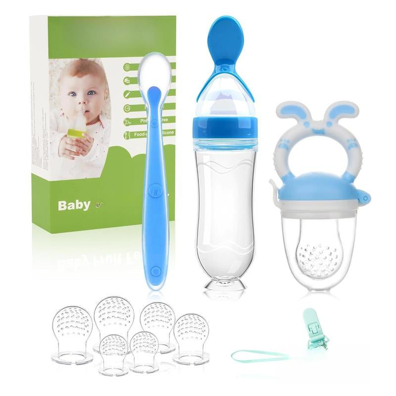 WAJIAYON Baby Fruit Feeder Pacifier - 6 Pack | 2 Baby Fruit Food Feeder Pacifier & 2 Baby Food Dispensing Spoon | Fresh Fruit Teethers for Babies | Silicone Feeder Baby,Mesh Baby Feeder (Pink-Rabbit)