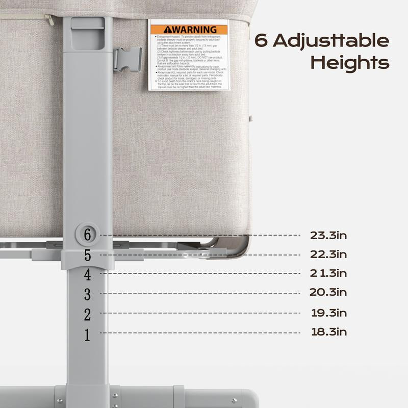 Babybond 3 in 1 Bassinet Bedside Sleeper for Newborns with Comfy Mattress Wheels & 6 Height Adjustments Portable Convertible Design,Easy to Move, Beige,Ideal Christmas Gifts for Babies