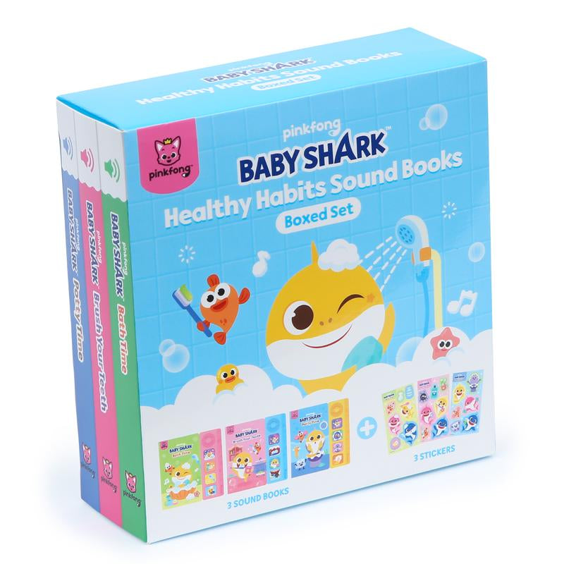 Baby Shark Healthy Habits 4 Button Sound Books Boxed Set, Nursery Rhymes, Potty Time, Brush Your Teeth, Bath Time, Interactive Learning Books and Stickers for Toddlers, Baby Shark Gifts