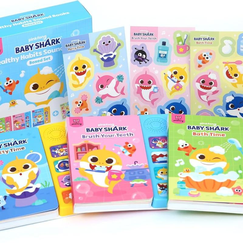 Baby Shark Healthy Habits 4 Button Sound Books Boxed Set, Nursery Rhymes, Potty Time, Brush Your Teeth, Bath Time, Interactive Learning Books and Stickers for Toddlers, Baby Shark Gifts
