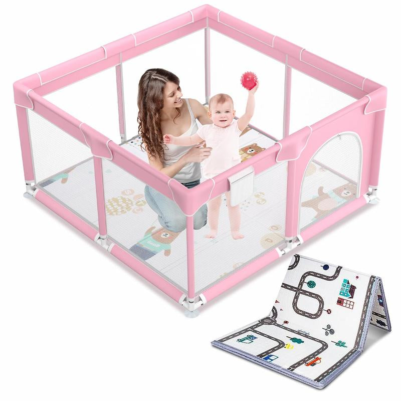 Baby Playpen with Mat, Indoor & Outdoor Playard Kids Activity Center with Gate, Sturdy & Safety Baby Fence