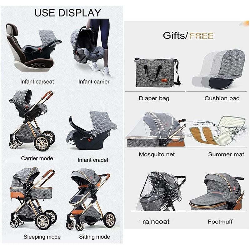 Baby Stroller 3 in 1 Baby Car Light Strollers Baby Carriage Stroller for the Baby Cribs Car Safety Seats for Child with Car Base
