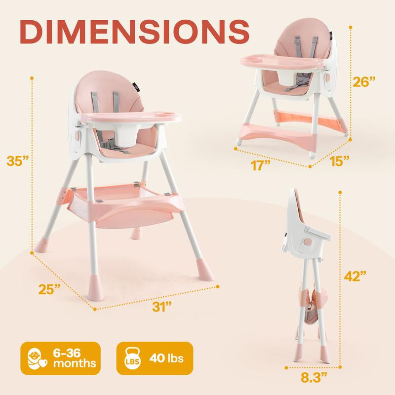 HARPPA 6-In-1 Convertible Baby High Chair, Foldable Highchair with Removable Tray, Baby Feeding Chair with Harness & Storage Basket, Christmas Toddler Gift, Baby Items