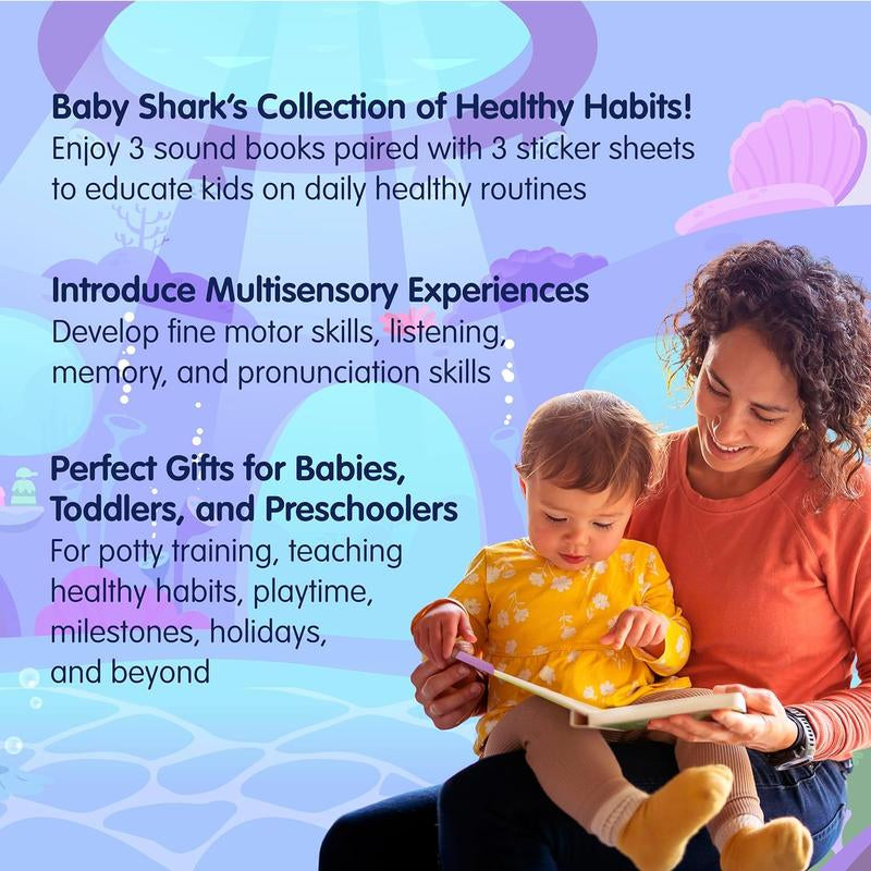 Baby Shark Healthy Habits 4 Button Sound Books Boxed Set, Nursery Rhymes, Potty Time, Brush Your Teeth, Bath Time, Interactive Learning Books and Stickers for Toddlers, Baby Shark Gifts