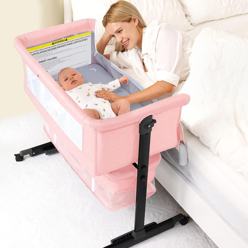 Baby Bassinet, Baby Basinet Bedside Sleeper, Easy to Fold Portable Crib Side Bassinet 2025 New Style Girl/Boy Bassinets, Bedside Bassinet