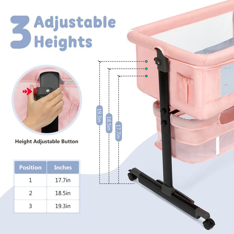 Baby Bassinet, Baby Basinet Bedside Sleeper, Easy to Fold Portable Crib Side Bassinet 2025 New Style Girl/Boy Bassinets, Bedside Bassinet