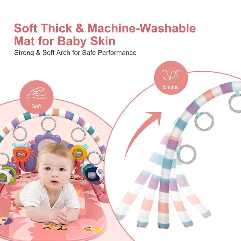 Baby Play Mat Baby Gym,Funny Play Piano Tummy Time Baby Activity Mat with 5 Infant Sensory Baby Toys, Music and Lights Boy & Girl Gifts for Newborn Baby (Pink)