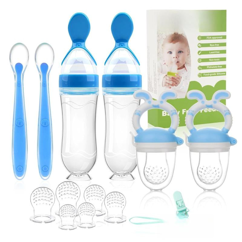 WAJIAYON Baby Fruit Feeder Pacifier - 6 Pack | 2 Baby Fruit Food Feeder Pacifier & 2 Baby Food Dispensing Spoon | Fresh Fruit Teethers for Babies | Silicone Feeder Baby,Mesh Baby Feeder (Pink-Rabbit)