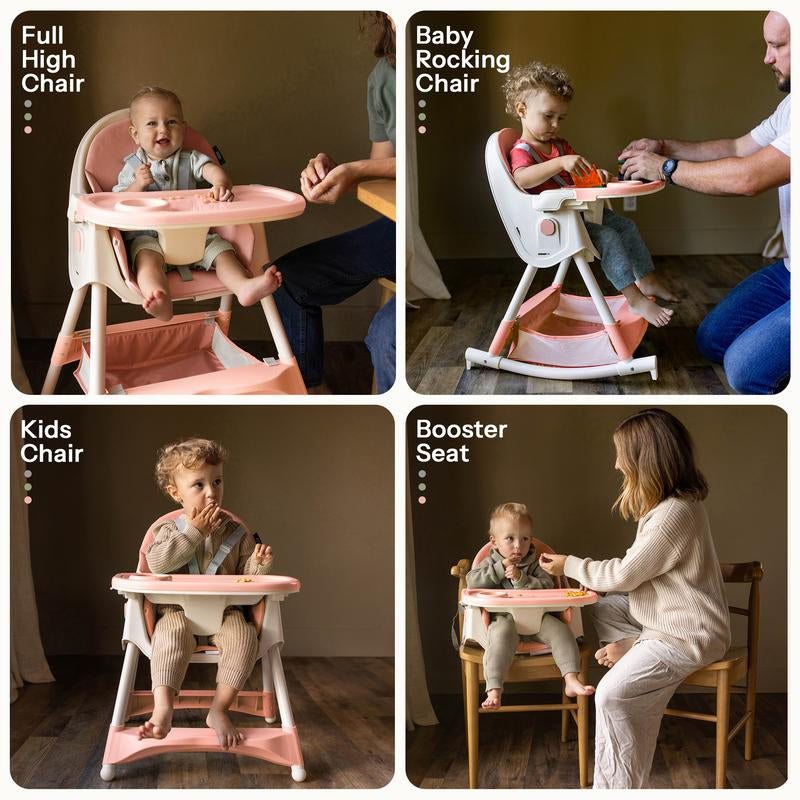 HARPPA 6-In-1 Convertible Baby High Chair, Foldable Highchair with Removable Tray, Baby Feeding Chair with Harness & Storage Basket, Christmas Toddler Gift, Baby Items