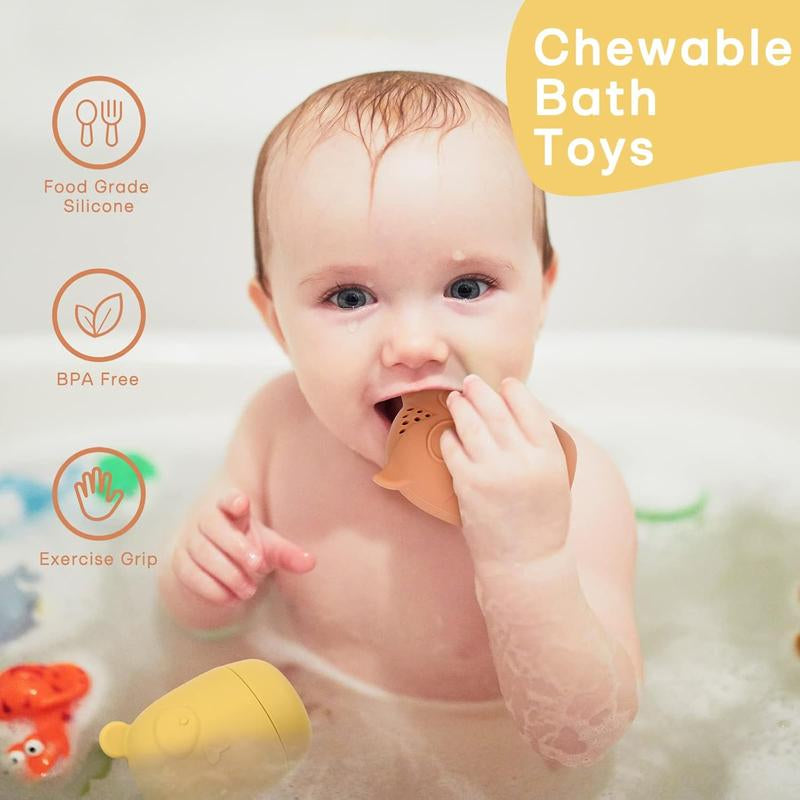 Silicone Bath Toys, Squeezable Bathtub Toys for Toddle 6-12-18 Months+, Kids-Friendly Bath Toys, Baby Shower Toys for Kids 1-3
