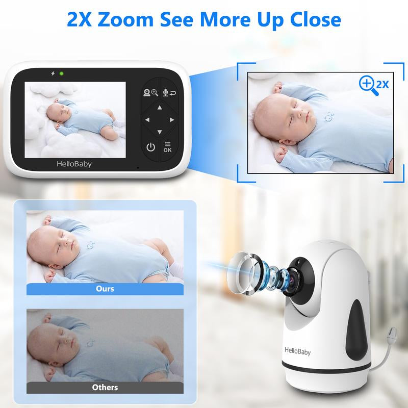 Hellobaby Baby Monitor HB6336 - 3.2" Color Display, Pan & Zoom, Night Vision, 1000Ft Range, Wall Mount, No Wifi Secure Camera for Baby'S Room
