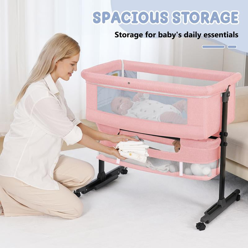 Baby Bassinet, Baby Basinet Bedside Sleeper, Easy to Fold Portable Crib Side Bassinet 2025 New Style Girl/Boy Bassinets, Bedside Bassinet