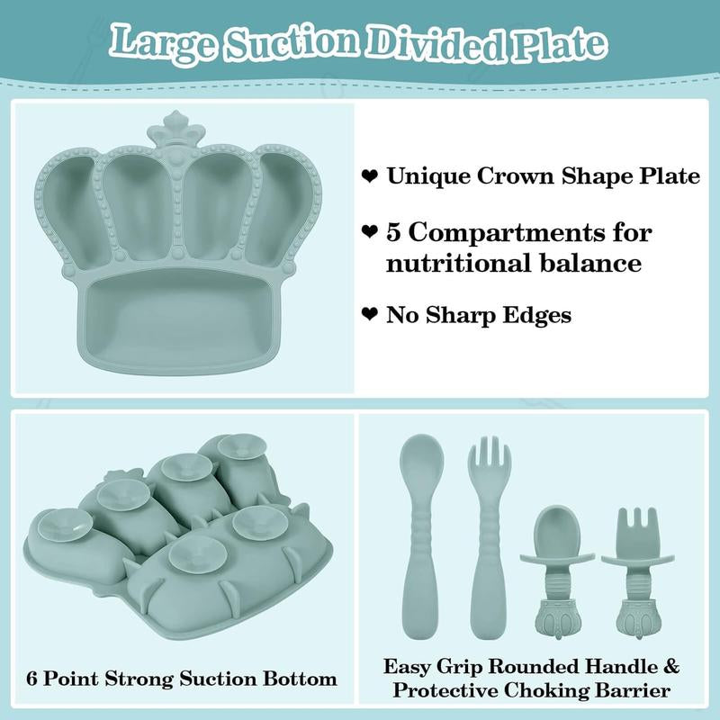 Christmas Gift 10 PCS Silicone Baby Feeding Set with Pacifier - Baby Led Weaning Supplies - Baby Spoons, Suction Bowl - Plate - Baby Utensils Set - Silicone Feeding Set for Baby First Foods