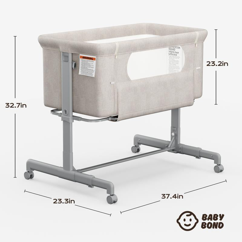Babybond 3 in 1 Bassinet Bedside Sleeper for Newborns with Comfy Mattress Wheels & 6 Height Adjustments Portable Convertible Design,Easy to Move, Beige,Ideal Christmas Gifts for Babies