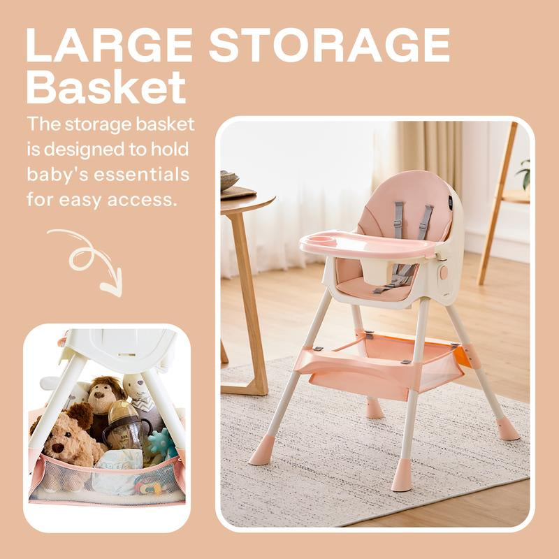 HARPPA 6-In-1 Convertible Baby High Chair, Foldable Highchair with Removable Tray, Baby Feeding Chair with Harness & Storage Basket, Christmas Toddler Gift, Baby Items