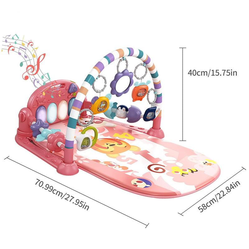 Baby Play Mat Baby Gym,Funny Play Piano Tummy Time Baby Activity Mat with 5 Infant Sensory Baby Toys, Music and Lights Boy & Girl Gifts for Newborn Baby (Pink)