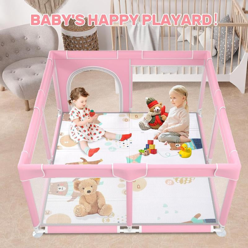Baby Playpen with Mat, Indoor & Outdoor Playard Kids Activity Center with Gate, Sturdy & Safety Baby Fence