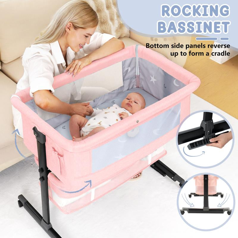 Baby Bassinet, Baby Basinet Bedside Sleeper, Easy to Fold Portable Crib Side Bassinet 2025 New Style Girl/Boy Bassinets, Bedside Bassinet