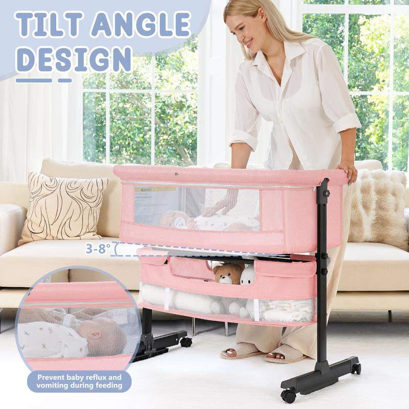 Baby Bassinet, Baby Basinet Bedside Sleeper, Easy to Fold Portable Crib Side Bassinet 2025 New Style Girl/Boy Bassinets, Bedside Bassinet