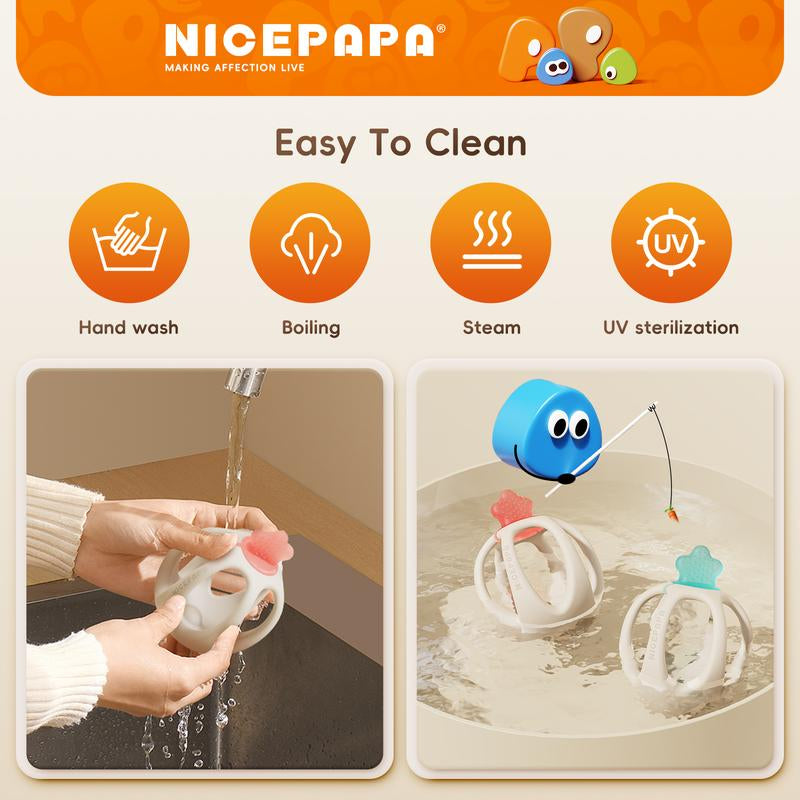 Nicepapa Baby Teething Toys, Suitable for 3M+, Food Grade Silicone Teething Mittens, Anti-Fall Wrist Teether Baby Chew Toys, Satisfy Sucking Needs, BPA Free