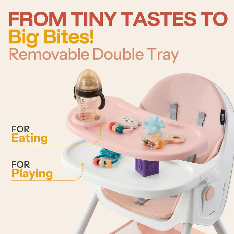 HARPPA 6-In-1 Convertible Baby High Chair, Foldable Highchair with Removable Tray, Baby Feeding Chair with Harness & Storage Basket, Christmas Toddler Gift, Baby Items