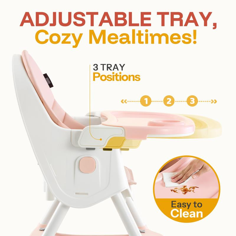 HARPPA 6-In-1 Convertible Baby High Chair, Foldable Highchair with Removable Tray, Baby Feeding Chair with Harness & Storage Basket, Christmas Toddler Gift, Baby Items