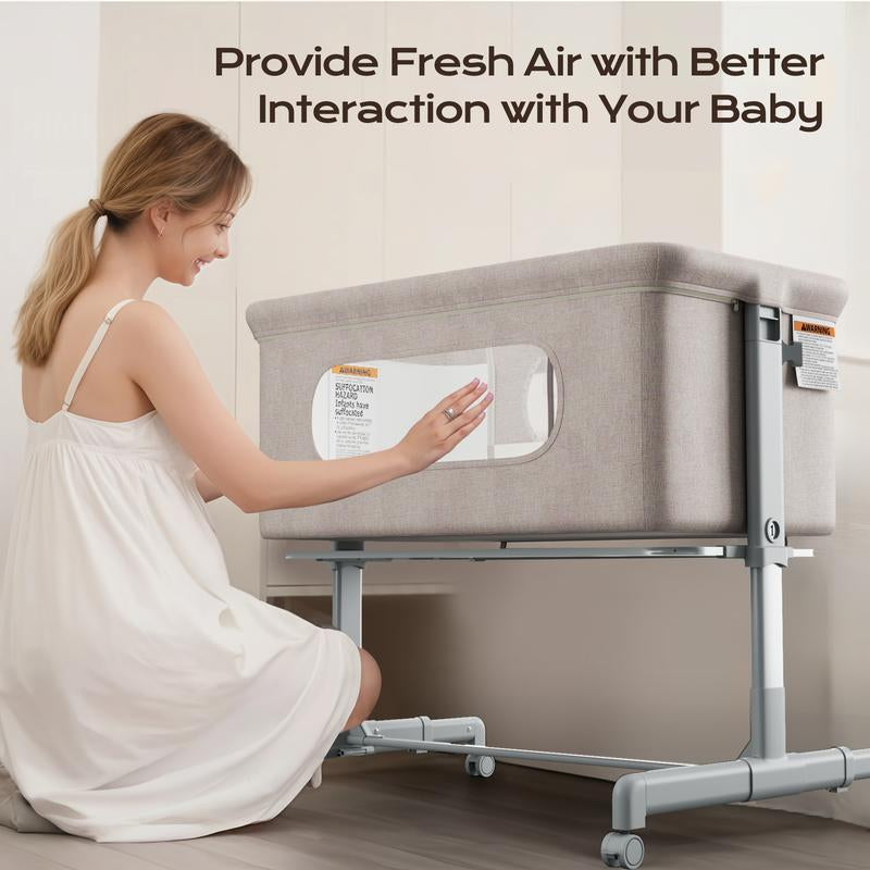 Babybond 3 in 1 Bassinet Bedside Sleeper for Newborns with Comfy Mattress Wheels & 6 Height Adjustments Portable Convertible Design,Easy to Move, Beige,Ideal Christmas Gifts for Babies