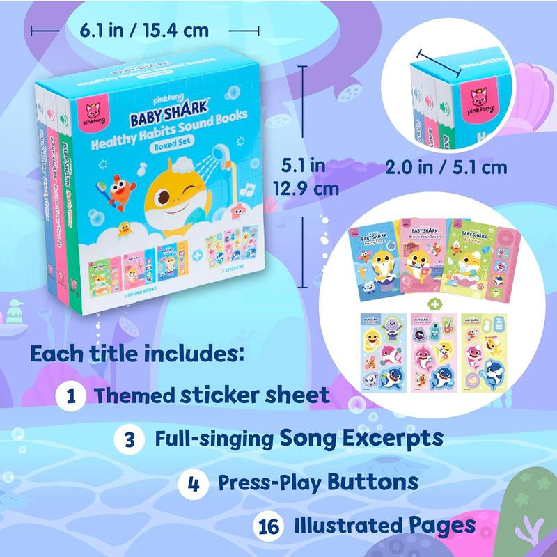 Baby Shark Healthy Habits 4 Button Sound Books Boxed Set, Nursery Rhymes, Potty Time, Brush Your Teeth, Bath Time, Interactive Learning Books and Stickers for Toddlers, Baby Shark Gifts