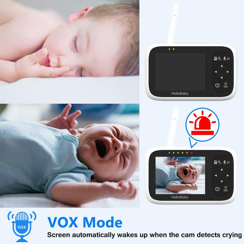 Hellobaby Baby Monitor HB6336 - 3.2" Color Display, Pan & Zoom, Night Vision, 1000Ft Range, Wall Mount, No Wifi Secure Camera for Baby'S Room