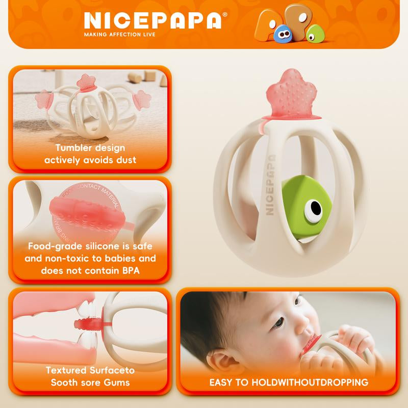 Nicepapa Baby Teething Toys, Suitable for 3M+, Food Grade Silicone Teething Mittens, Anti-Fall Wrist Teether Baby Chew Toys, Satisfy Sucking Needs, BPA Free