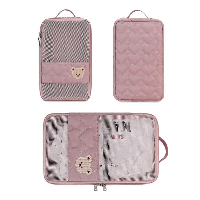 Cute Bear Embroidery Baby Diaper Bag, Waterproof Diaper Storage Bag, Portable Diaper Organizer Bag, Travel Essentials for Baby, Travel Diaper Tote
