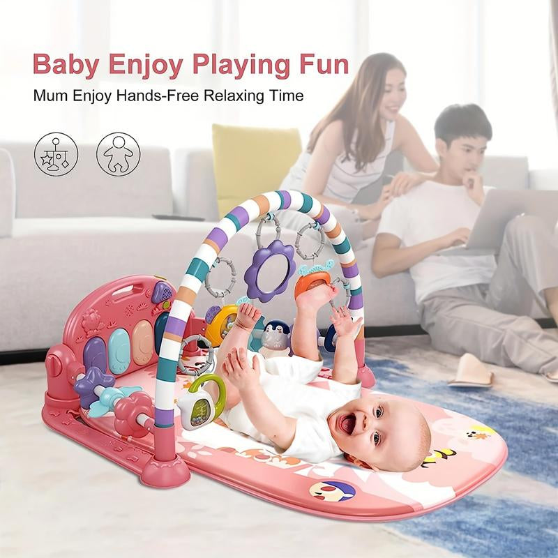 Baby Play Mat Baby Gym,Funny Play Piano Tummy Time Baby Activity Mat with 5 Infant Sensory Baby Toys, Music and Lights Boy & Girl Gifts for Newborn Baby (Pink)