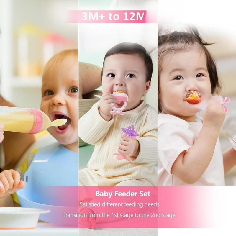 WAJIAYON Baby Fruit Feeder Pacifier - 6 Pack | 2 Baby Fruit Food Feeder Pacifier & 2 Baby Food Dispensing Spoon | Fresh Fruit Teethers for Babies | Silicone Feeder Baby,Mesh Baby Feeder (Pink-Rabbit)
